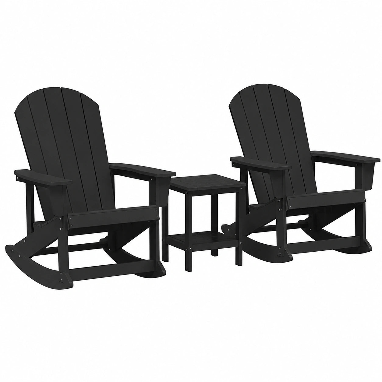 Conjunto de Sofás de Jardín 3 Piezas Negro HDPE para Patio y Terraza, Estilo Tradicional y Cómodo
