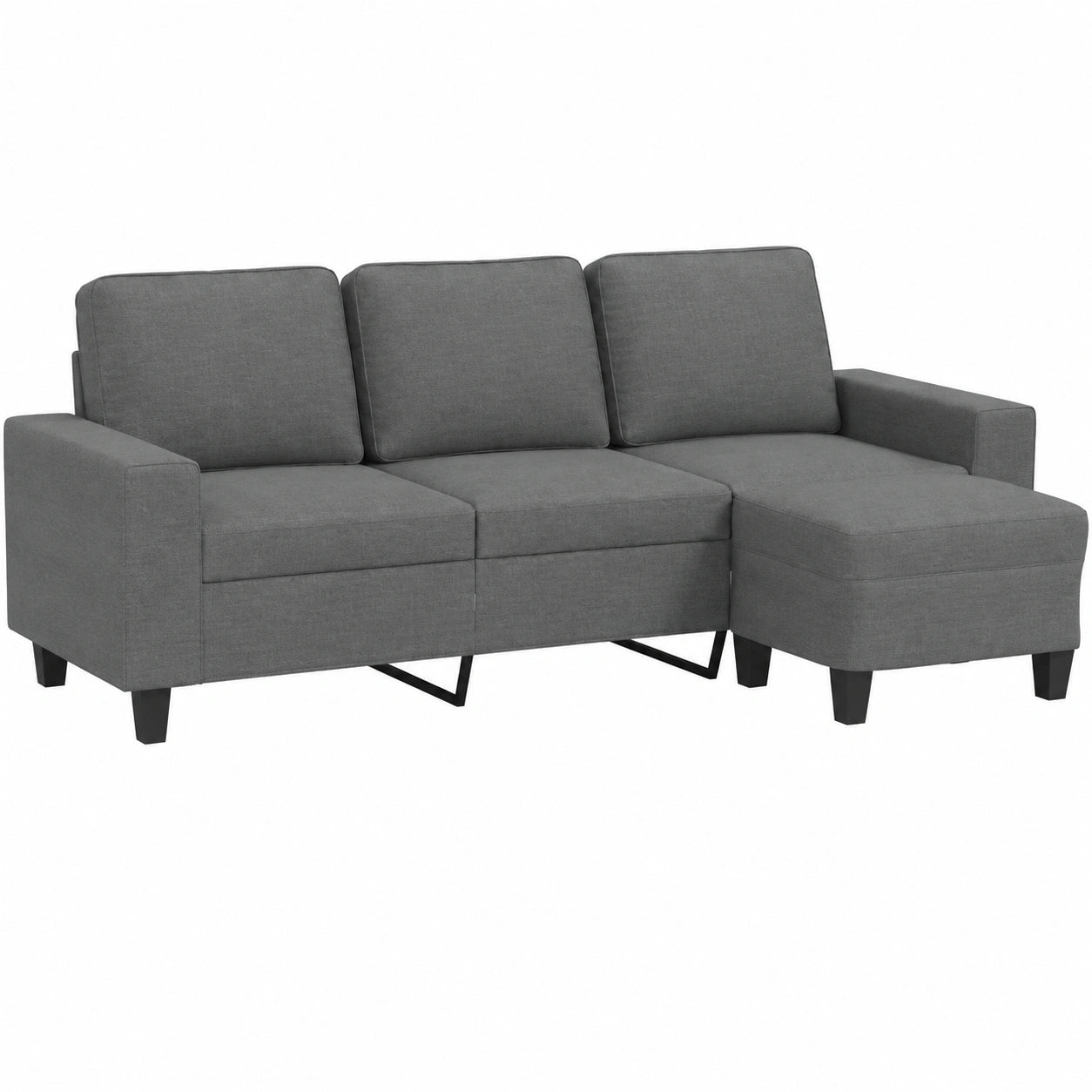 Sofá de 3 Plazas con Taburete, Tela Gris Oscuro, para Salón y Relax