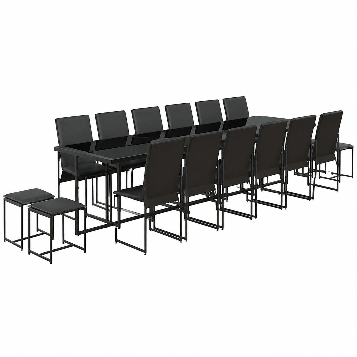 Conjunto de comedor de jardín 17 piezas negro acero moderno para exterior