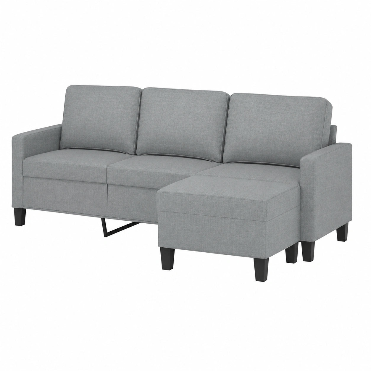 Sofá de 3 Plazas con Taburete y Respaldo Ergonómico, para Salón, Tela Gris Claro