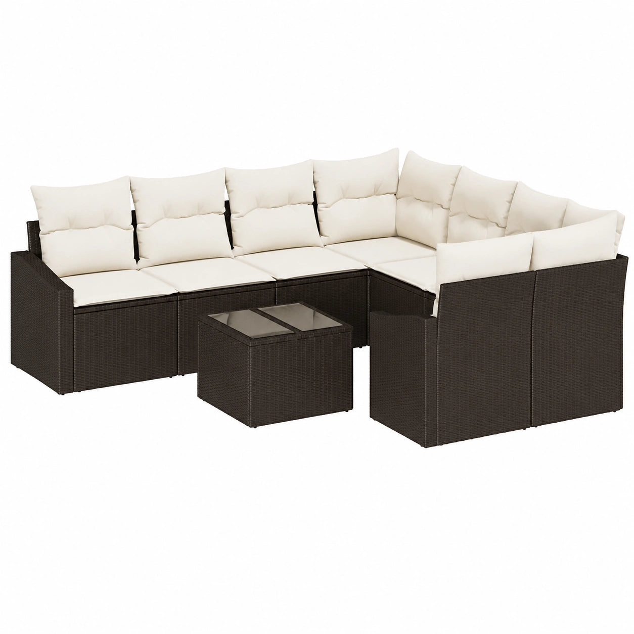 Conjunto de Muebles de Jardín de Ratán Sintético de 9 Piezas con Cojines Marrones