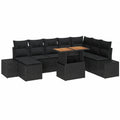 Conjunto de Comedor Jardín 9 Piezas Negro y Marrón, Sofá Modular Exterior, Asiento Duradero y Elegante