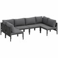 Conjunto de Sofás de Jardín Moderno 6 Piezas Negro con Cojines, Muebles de Exterior Resistentes al Clima