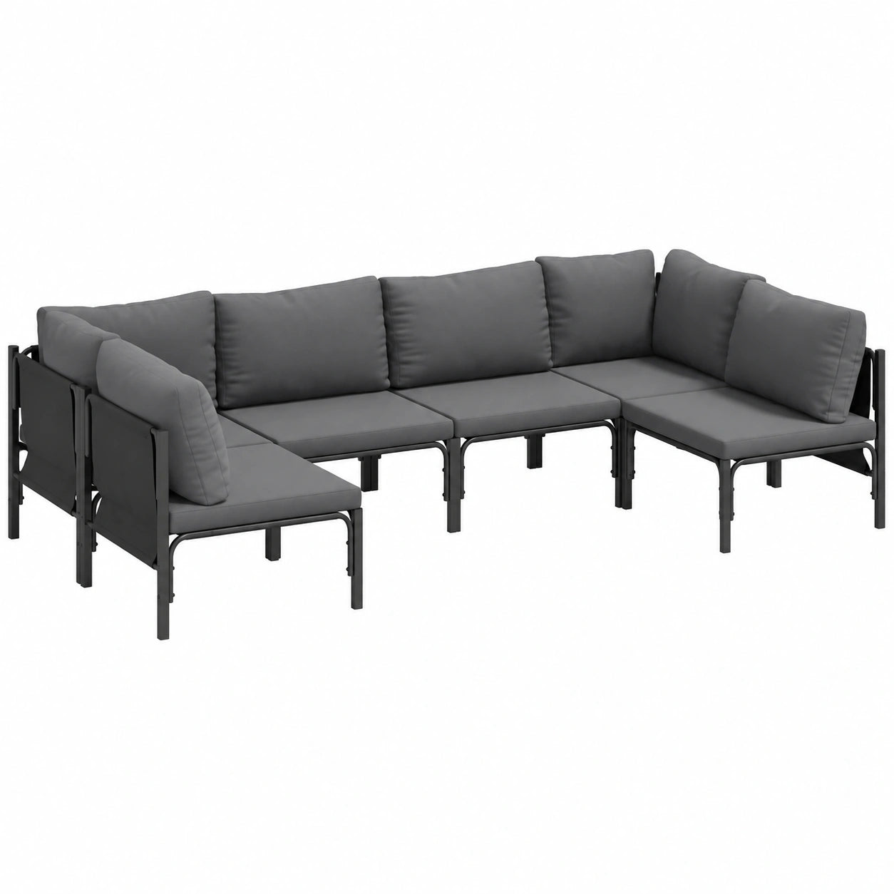Conjunto de Sofás de Jardín Moderno 6 Piezas Negro con Cojines, Muebles de Exterior Resistentes al Clima