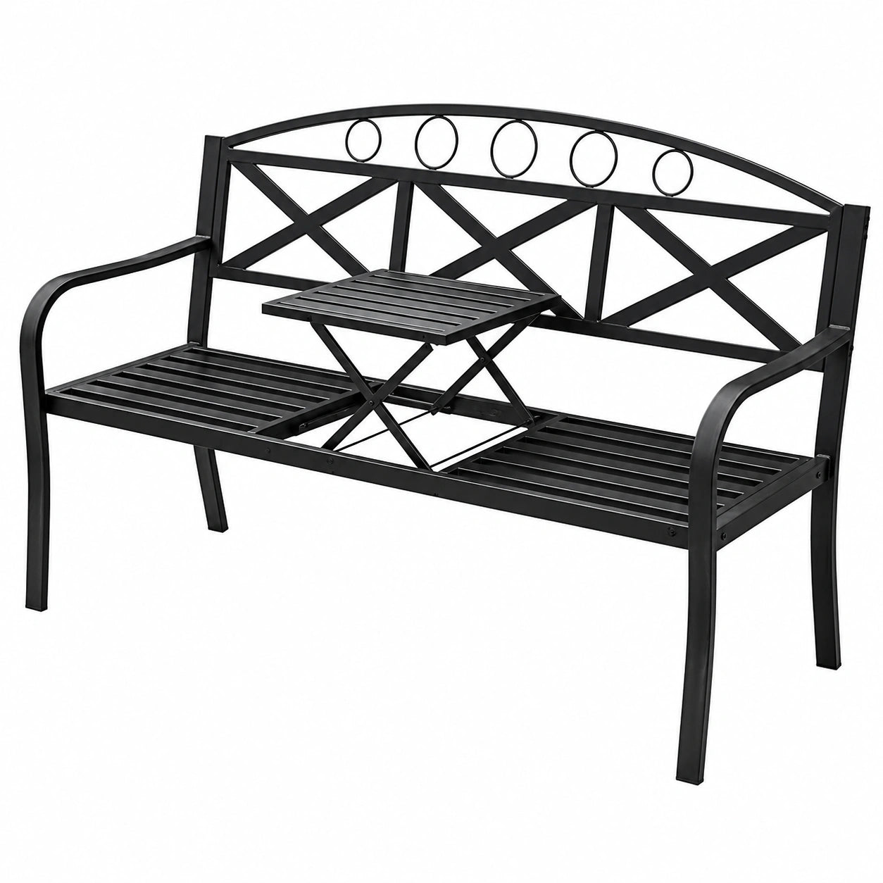Banco de Jardín de Aluminio Fundido con Mesa Ajustable para Exterior