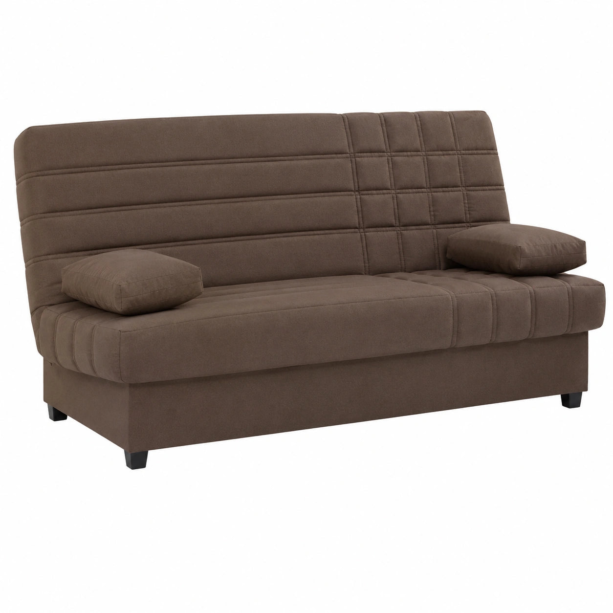 Sofá Cama 3 Plazas con Arcón Modelo Trevor Clic-Clac en Marrón Chocolate con 2 Cojines