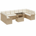 Set de Sofás de Jardín 11 Piezas Ratán Sintético Beige con Cojines