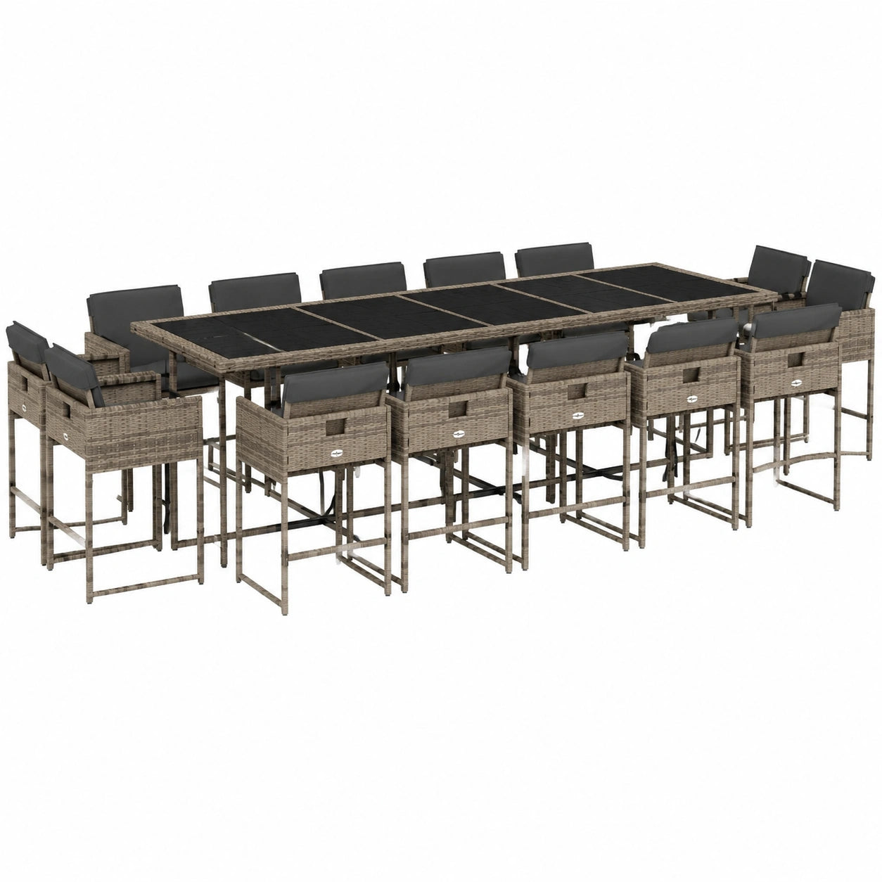 Conjunto de Jardín 17 Piezas: Mesa y Sillas con Cojines, Ratán Sintético Gris