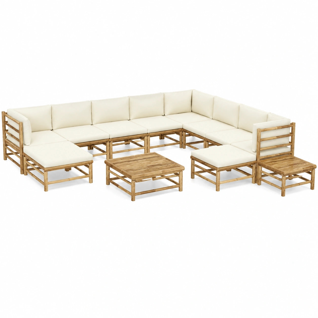 Conjunto de Muebles de Jardín Bambú para Terraza: 12 Plazas con Cojines