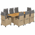 Conjunto de Comedor Exterior 9 Piezas con Cojines, Muebles de Jardín en Ratán Beige
