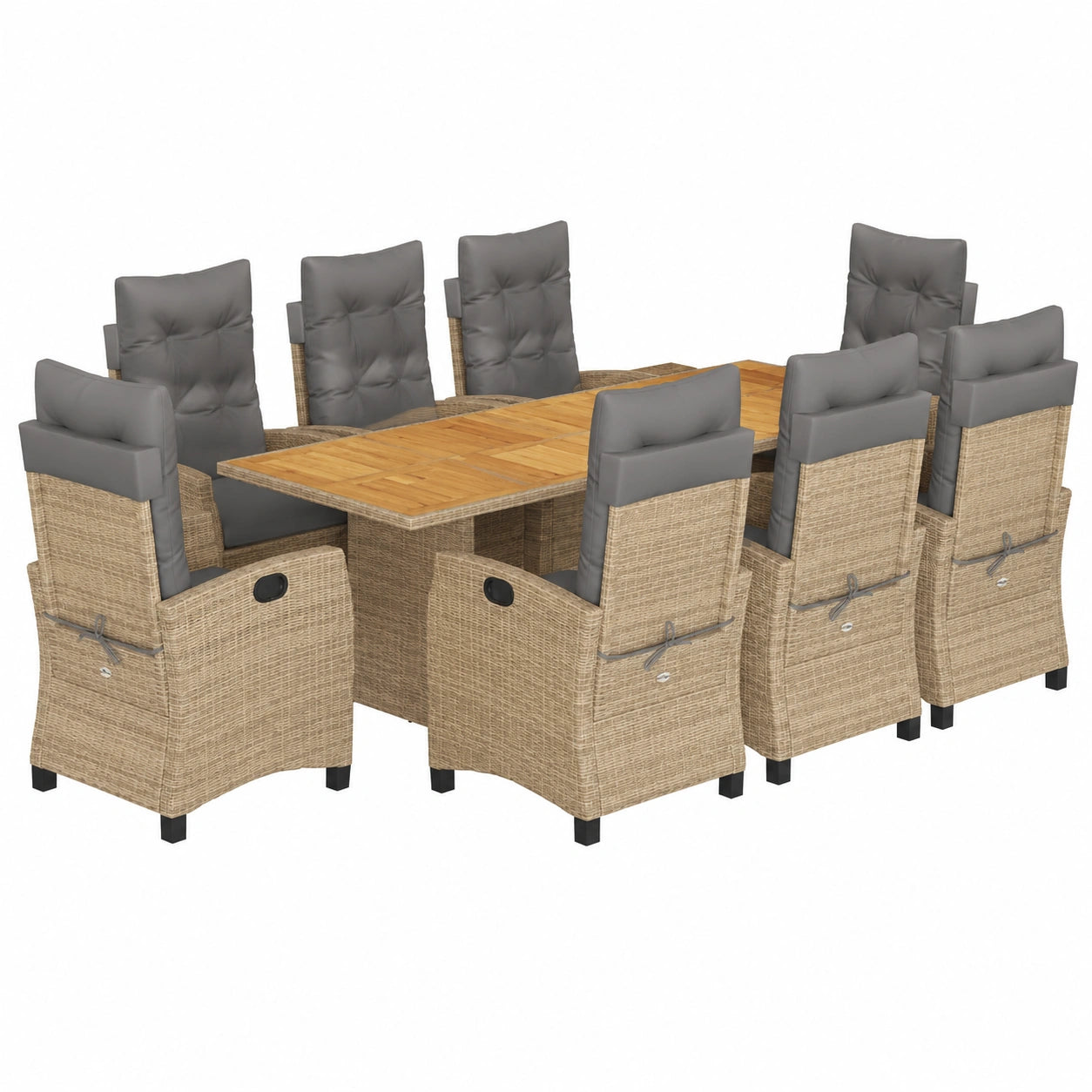 Conjunto de Comedor Exterior 9 Piezas con Cojines, Muebles de Jardín en Ratán Beige