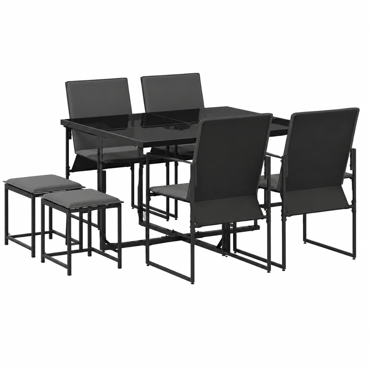 Conjunto de Comedor Exterior 9 Piezas Negro con Mesa de Acero