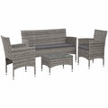 Conjunto de Muebles de Jardín 4 Piezas con Cojines de Ratán Sintético Gris