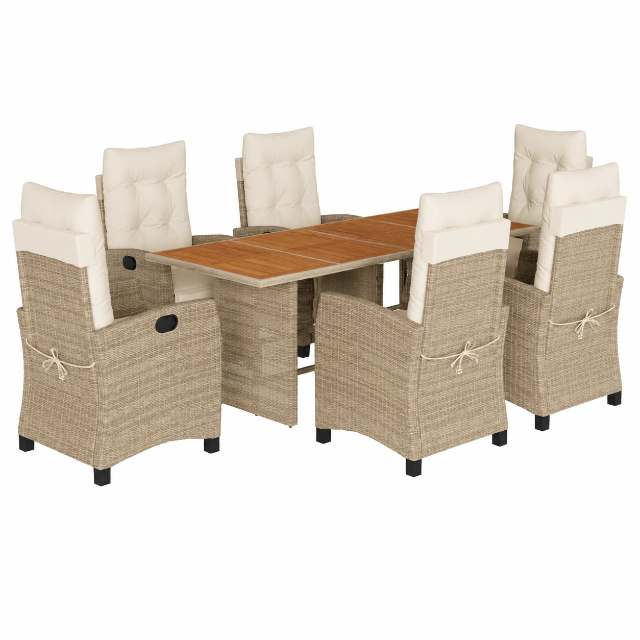 Conjunto de Mesa y Sillas de Jardín 7 Piezas, Ratán Sintético Beige, Muebles para Terraza