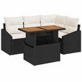 Set de Comedor Exterior para 4 Personas con Cojines, Ratán Sintético Negro