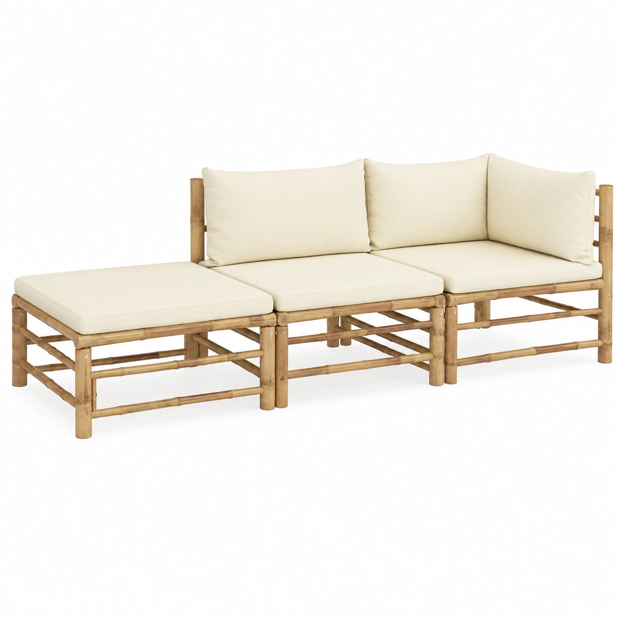 Conjunto de Sofá de Jardín Exterior de Bambú para Terraza o Balcón con Cojines, 3 Plazas