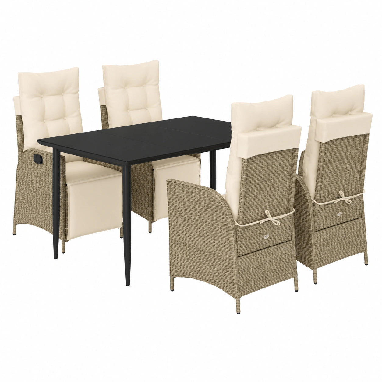 Conjunto de Muebles de Jardín 5 Piezas con Cojines, Mesa y Sillas de Ratán Beige