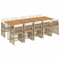 Conjunto de Comedor Exterior 11 piezas con Cojines, Mesa y Sillas, Muebles de Jardín de Ratán Sintético Beige
