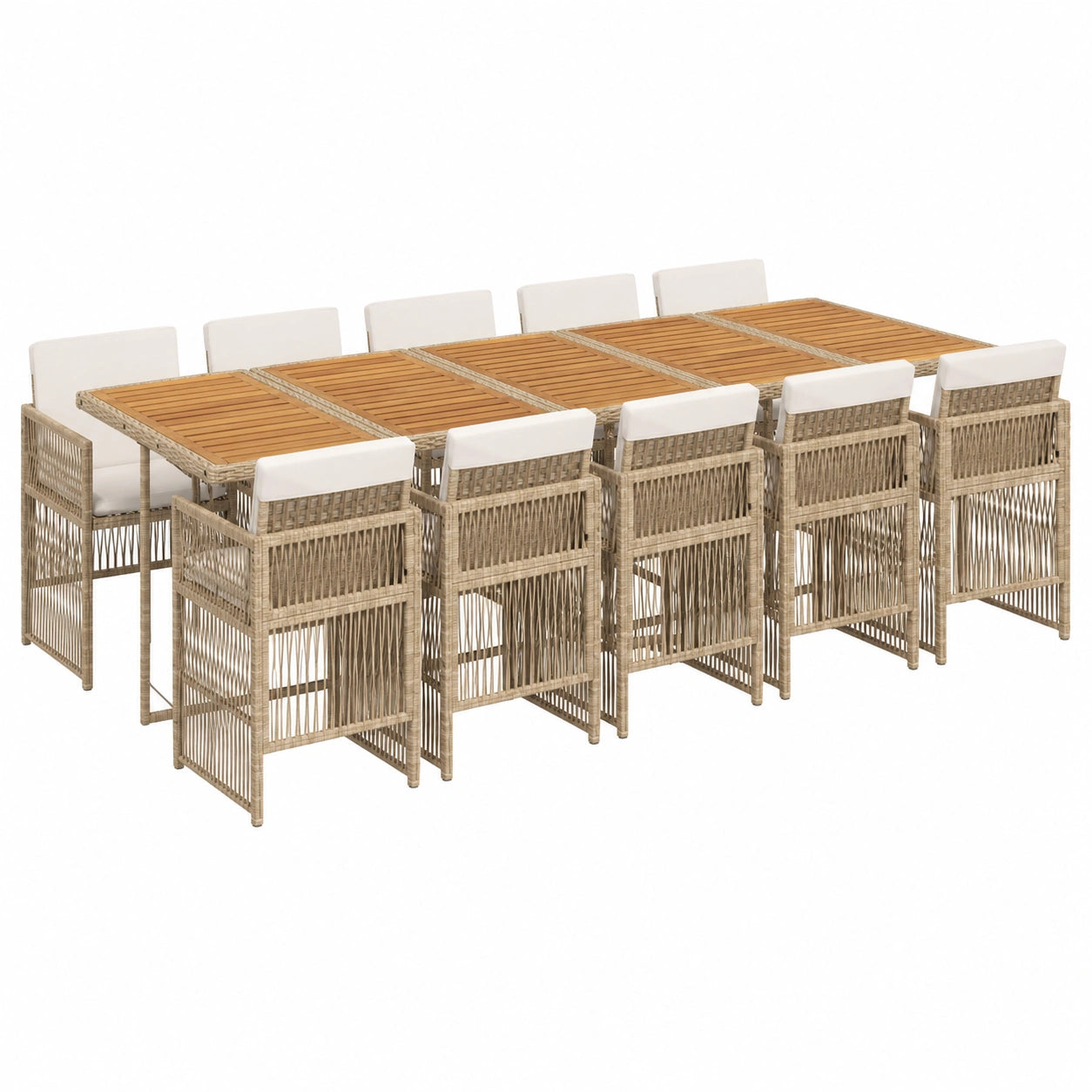 Conjunto de Comedor Exterior 11 piezas con Cojines, Mesa y Sillas, Muebles de Jardín de Ratán Sintético Beige