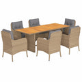 Conjunto de Comedor Exterior 7 Piezas con Cojines, Mesa y Sillas, Ratán Sintético Beige