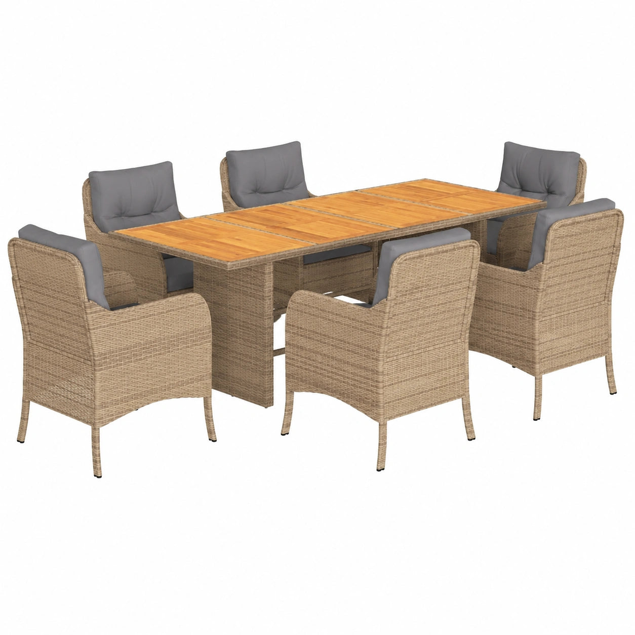 Conjunto de Comedor Exterior 7 Piezas con Cojines, Mesa y Sillas, Ratán Sintético Beige