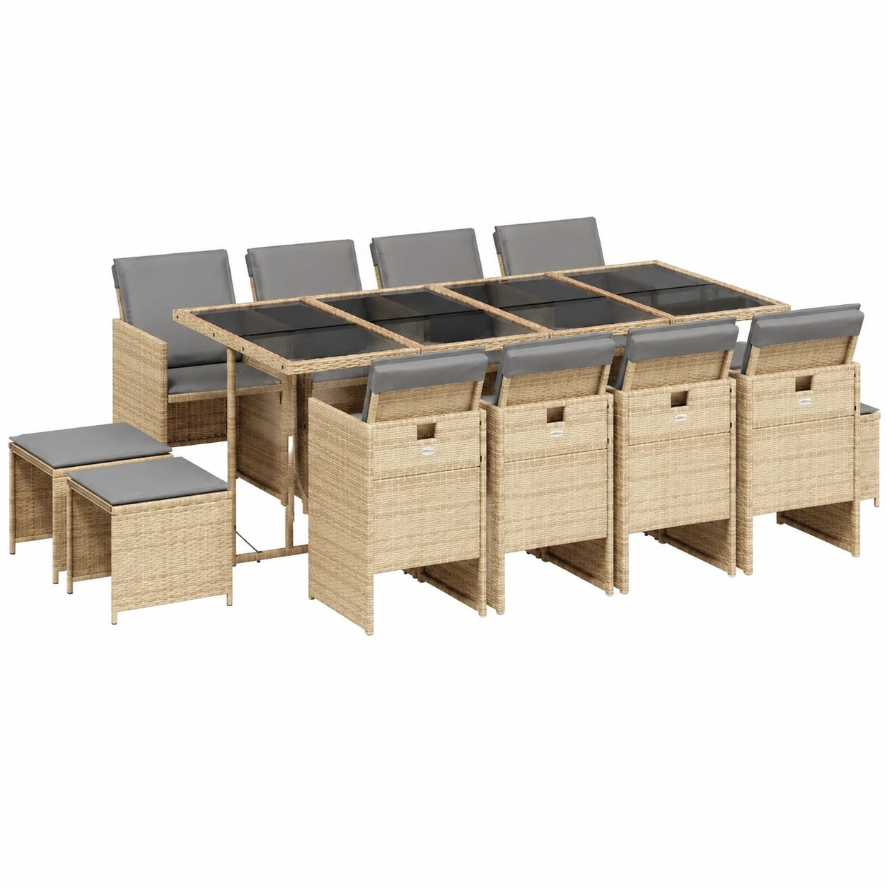 Conjunto de Comedor Exterior 13 Piezas con Cojines, Mesa y Sillas de Ratán Sintético Beige