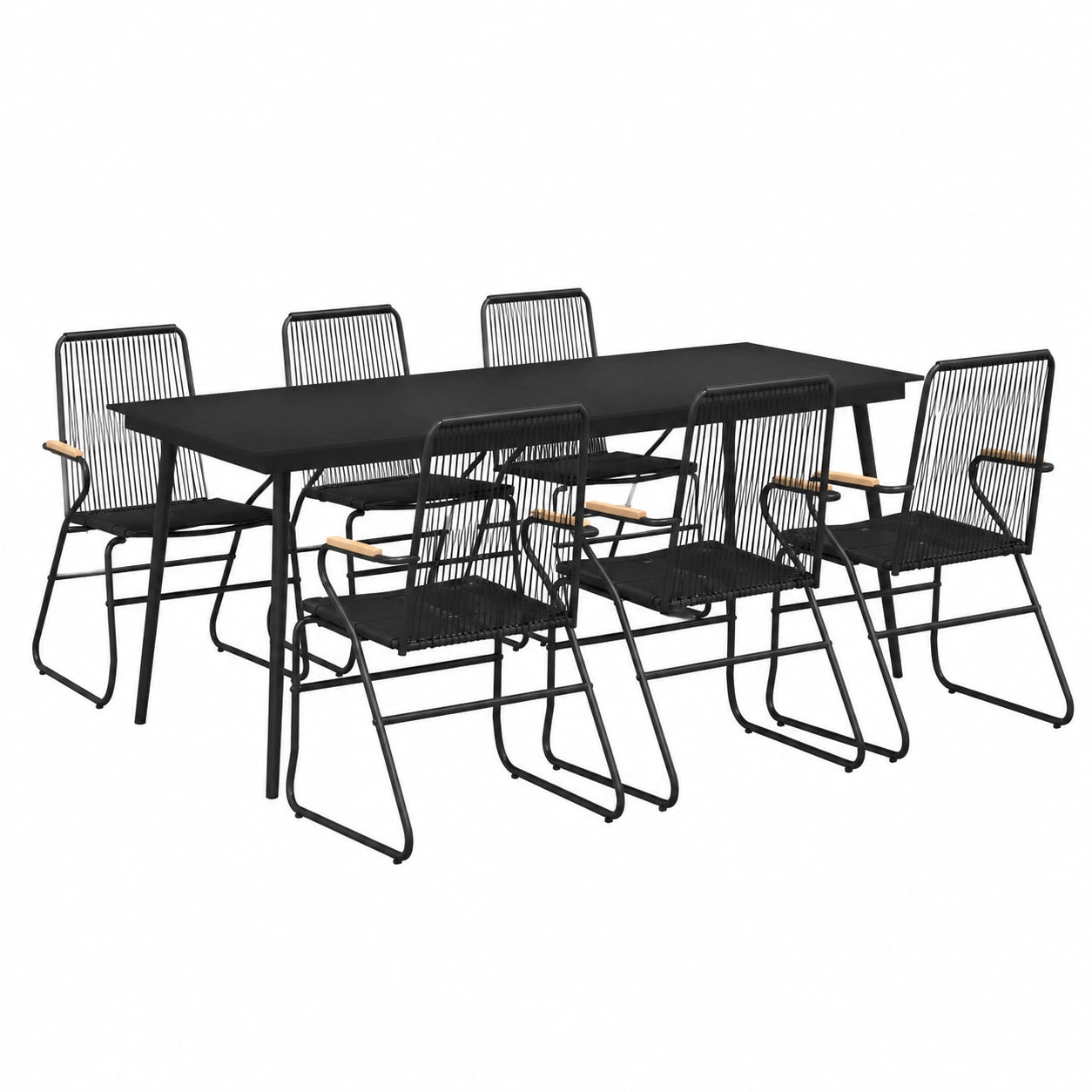 Conjunto de Comedor de Jardín 7 Piezas en Ratán Sintético Negro