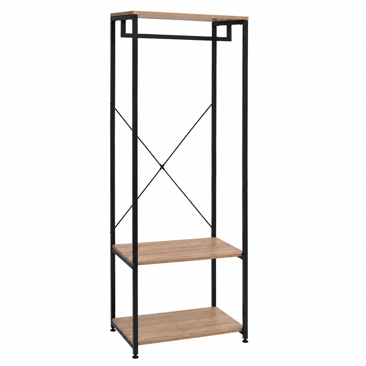 Perchero de Pie Multifuncional con Zapatero, Metal y Madera, 60x40x167 cm
