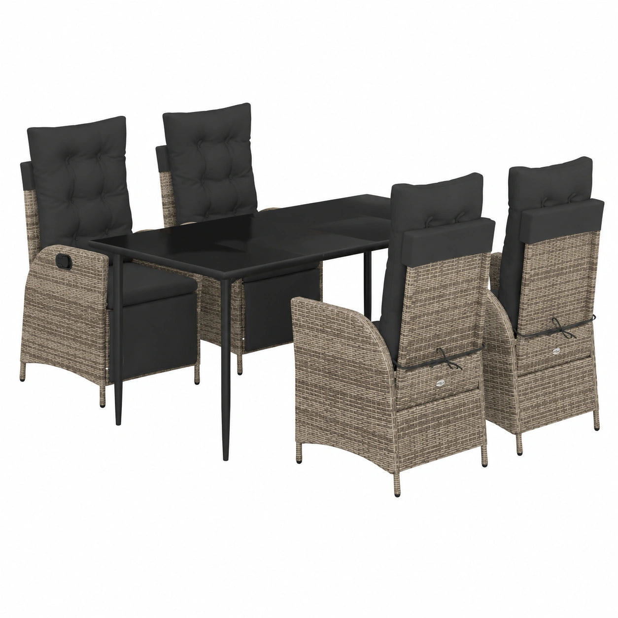 Conjunto de Jardín 5 Piezas con Cojines, Mesa y Sillas de Ratán Gris