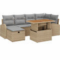 Conjunto de Sofá de Jardín 7 Piezas Beige en Poliratán, Ligero y Resistente con Almacenamiento UV