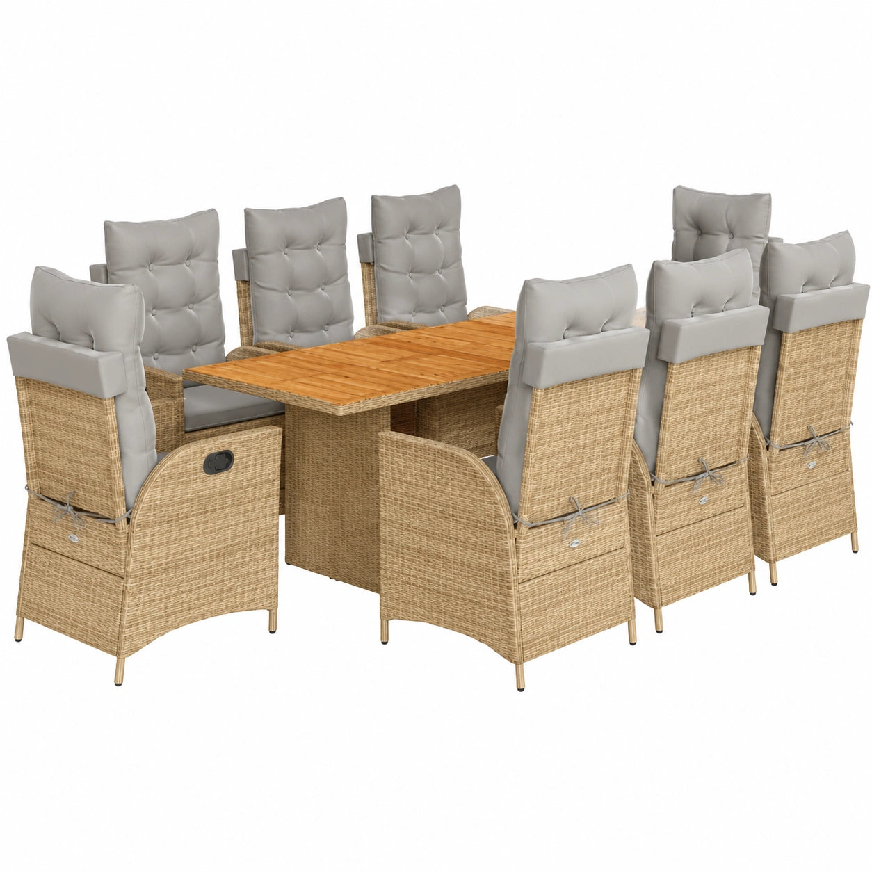 Conjunto de Jardín 9 Piezas con Cojines, Mesa y Sillas, Muebles de Ratán Sintético Beige
