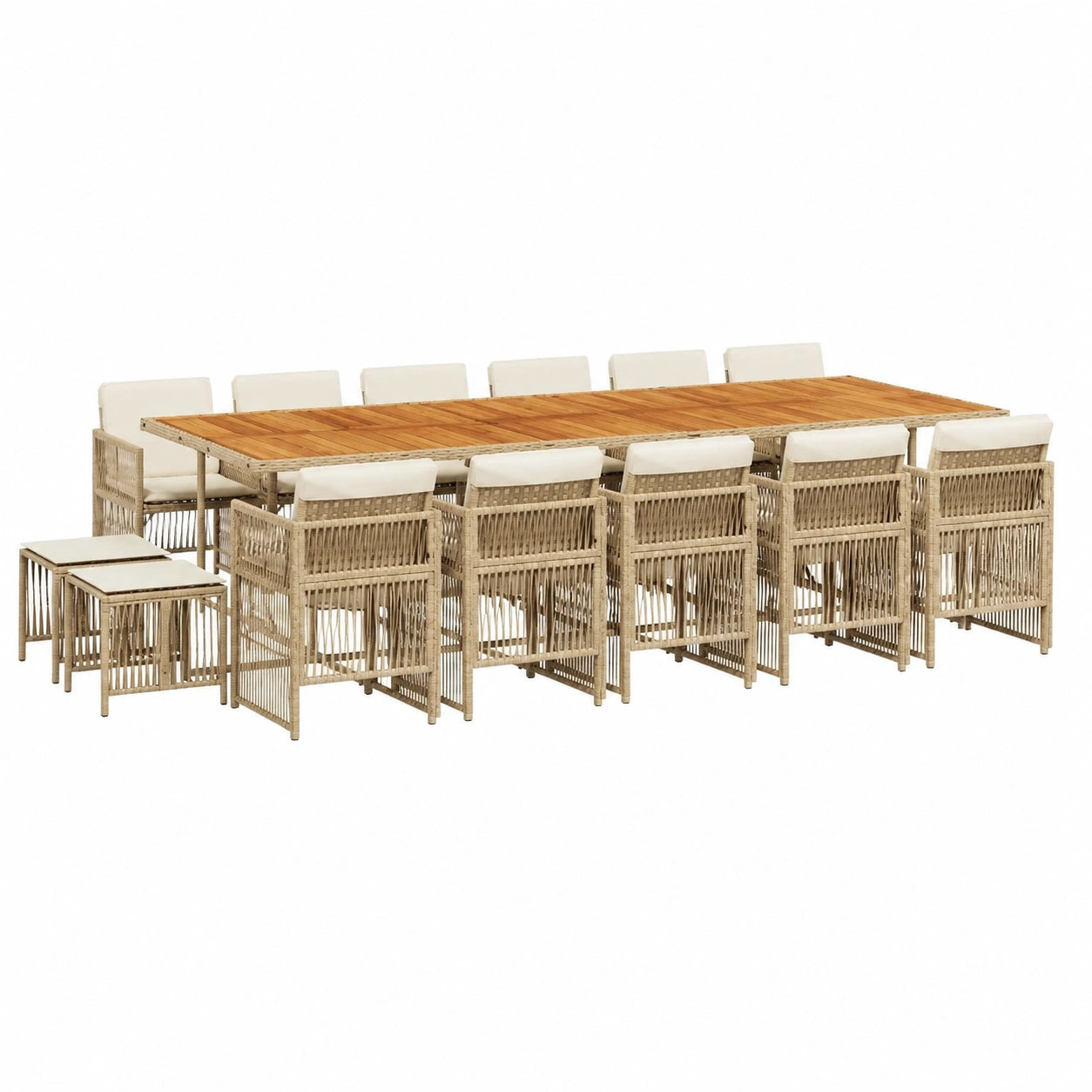 Conjunto de Comedor para Jardín 17 Piezas con Cojines, Mesa y Sillas de Terraza, Ratán Sintético Beige