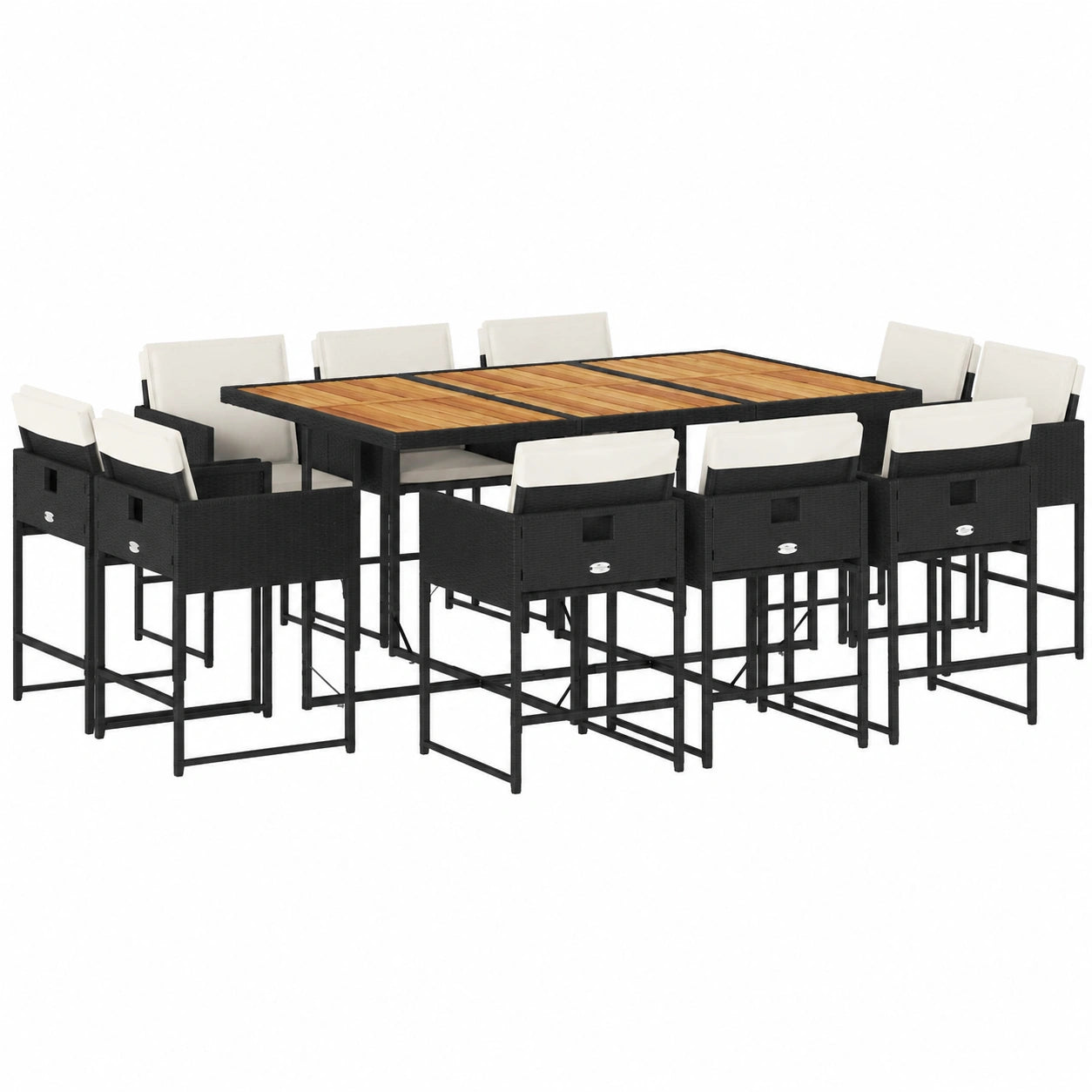 Conjunto de Comedor Exterior 11 Piezas con Cojines, Mesa y Sillas de Ratán Negro