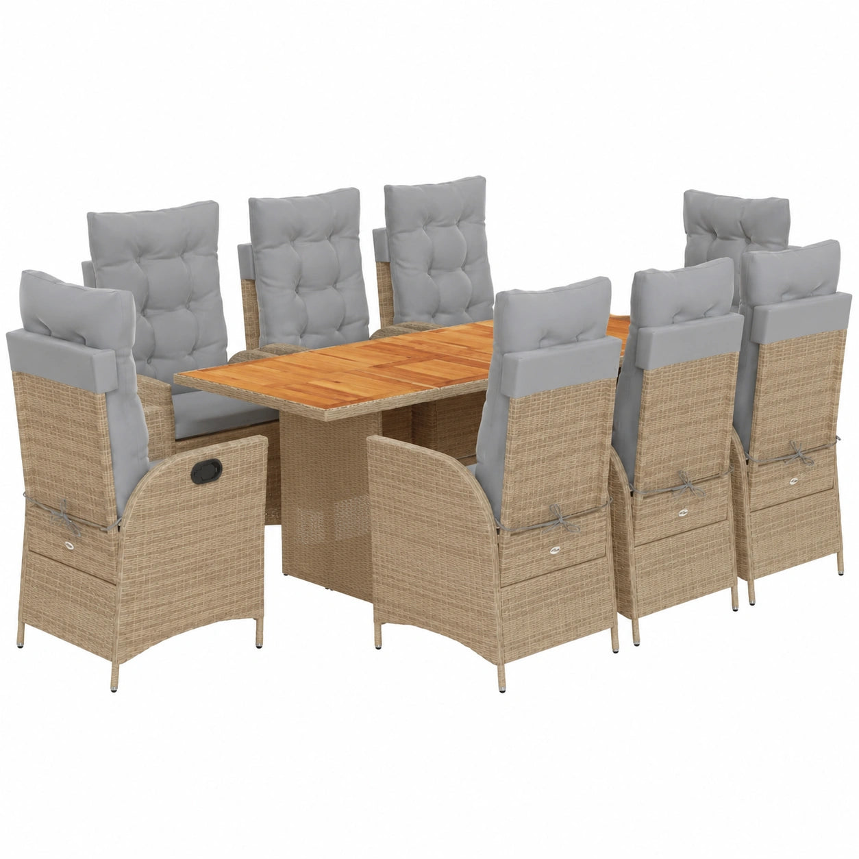 Conjunto de Comedor para Jardín 9 Piezas con Cojines en Ratán Sintético Beige