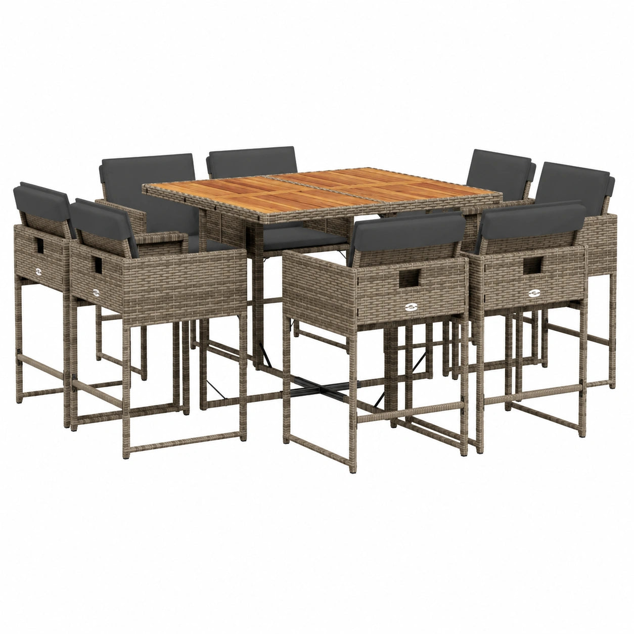 Conjunto de Jardín 9 Piezas con Cojines, Mesa y Sillas de Ratán Sintético Gris