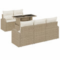 Conjunto de Sofás de Jardín 6 Piezas Beige con Cojines, Muebles de Exterior Ajustables en Ratán