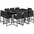 Conjunto de Comedor Exterior 11 Piezas con Cojines, Ratán Sintético Negro