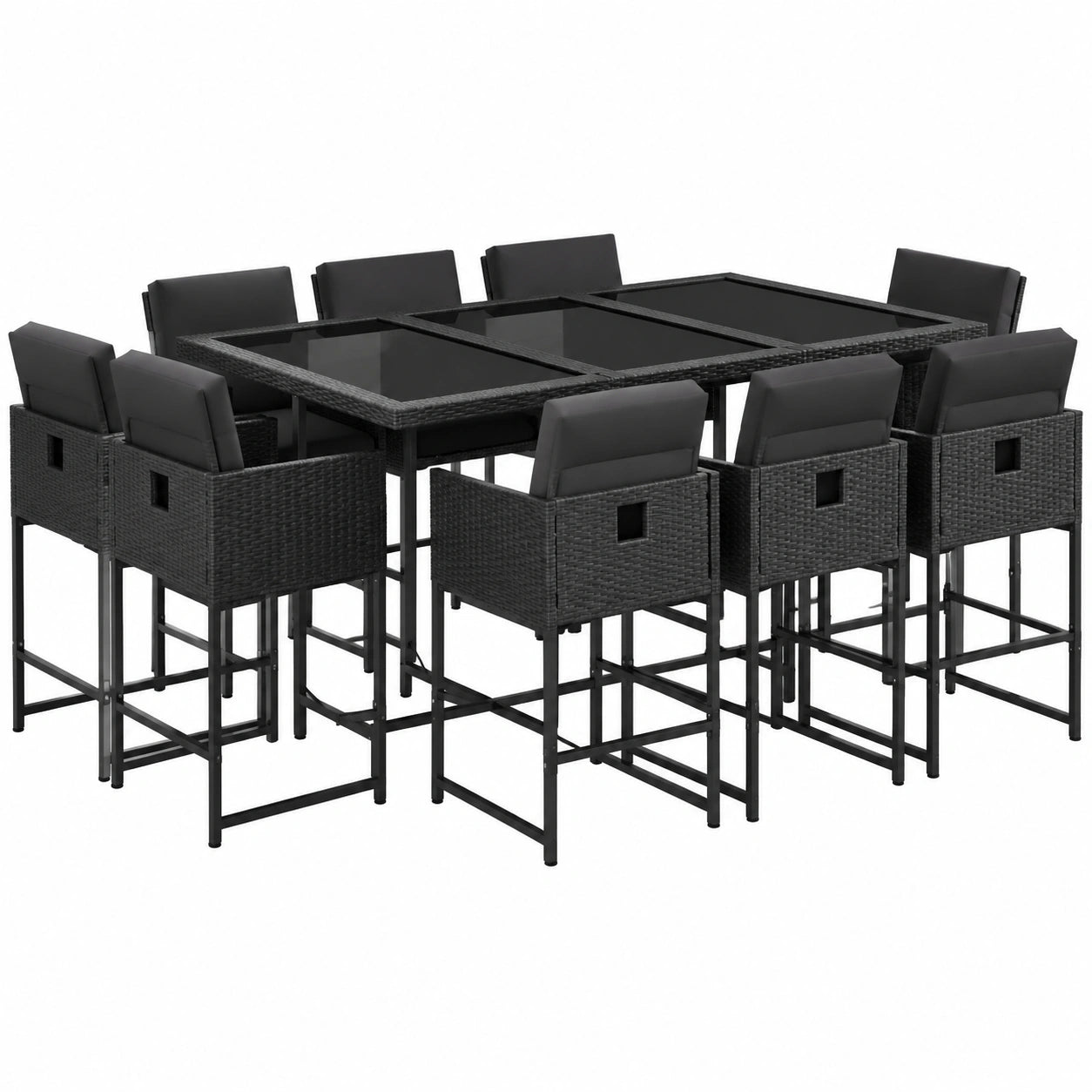 Conjunto de Comedor Exterior 11 Piezas con Cojines, Ratán Sintético Negro