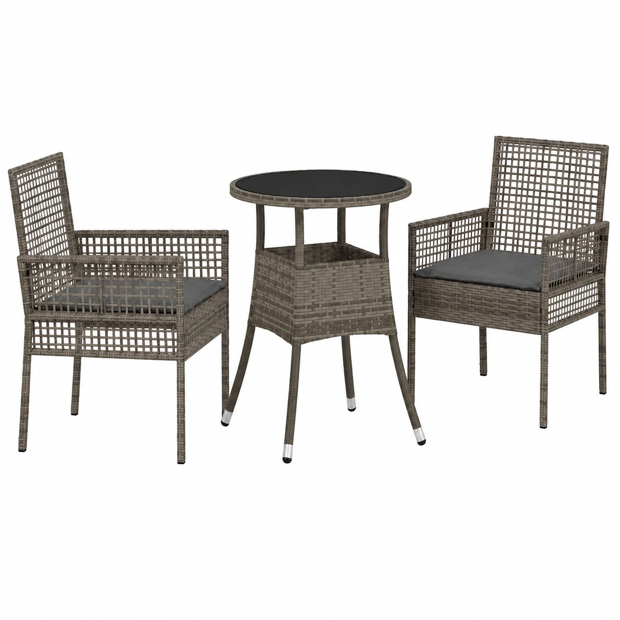 Conjunto de Comedor para Jardín 3 Piezas en Ratán Sintético Gris, Mesa y Sillas Cómodas para Exteriores