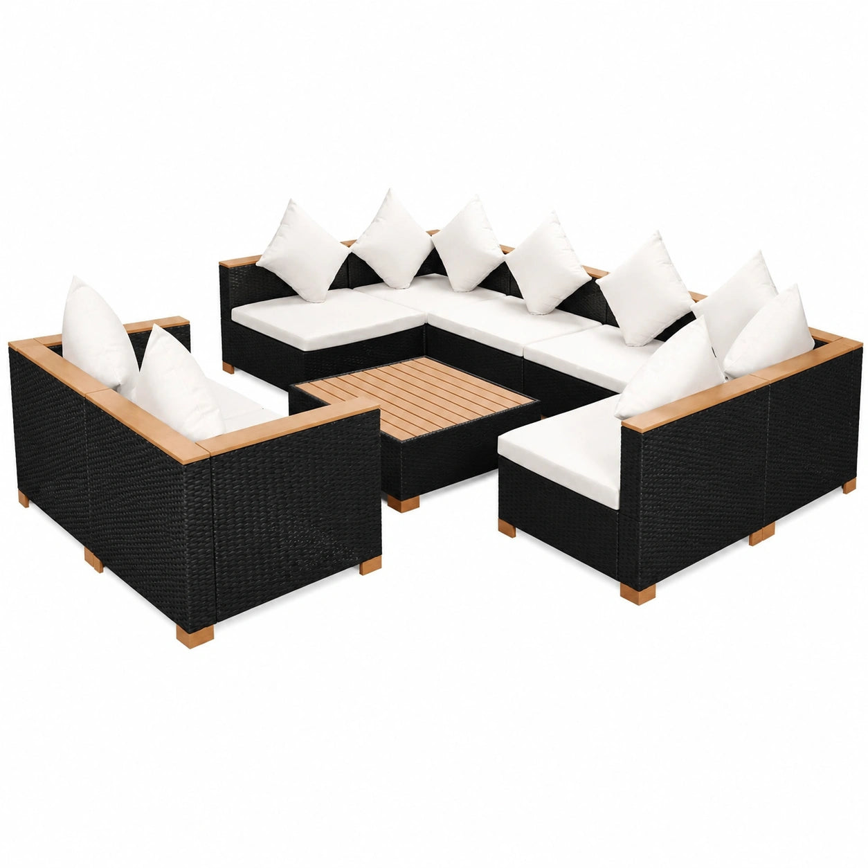 Conjunto de Jardín 9 Piezas: Sofá, Sillas y Mesa de Rattan Sintético Marrón