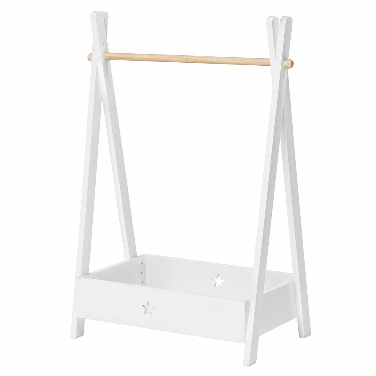 Perchero Infantil de Bambú y MDF con Estante, 126x73x43 cm, Natural/Blanco