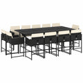 Conjunto de Muebles de Jardín 15 Piezas con Cojines, Mesa y Sillas, Ratán Sintético Negro
