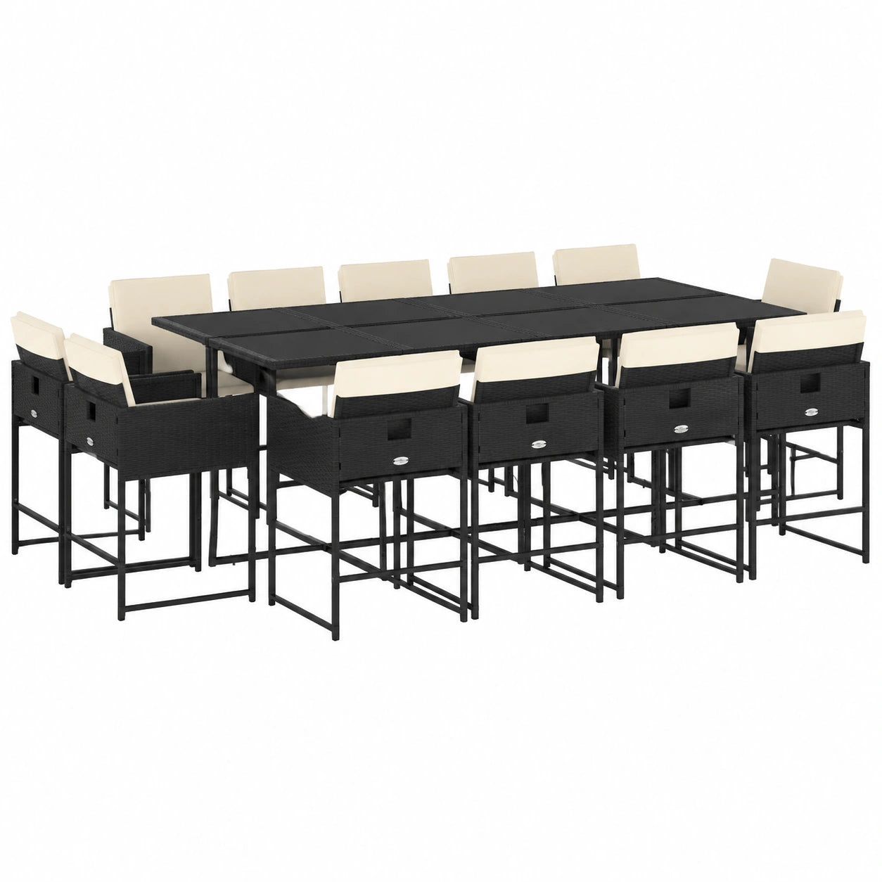Conjunto de Muebles de Jardín 15 Piezas con Cojines, Mesa y Sillas, Ratán Sintético Negro