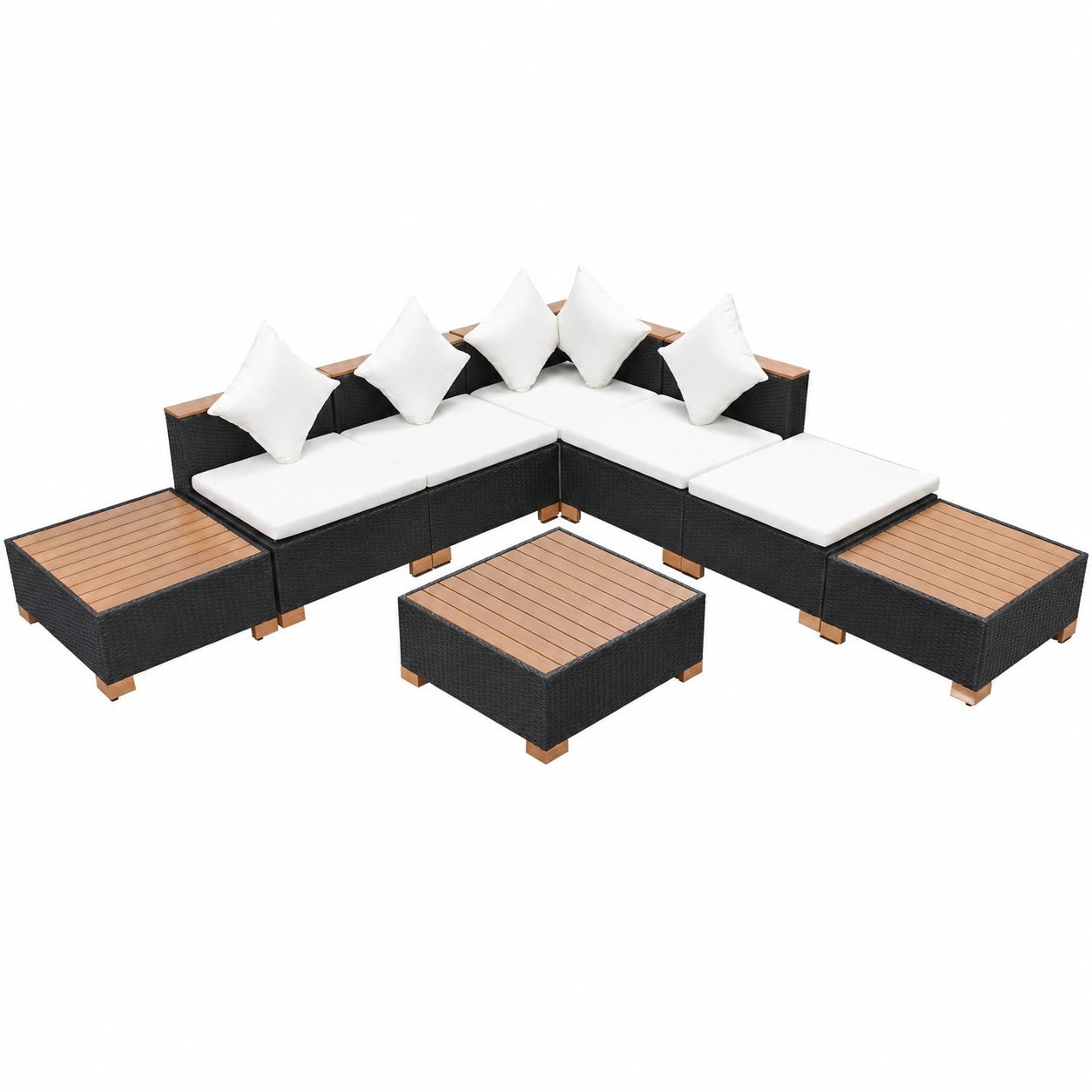 Conjunto de Jardín 8 Piezas en Ratán Sintético para Terraza y Porche - Marrón