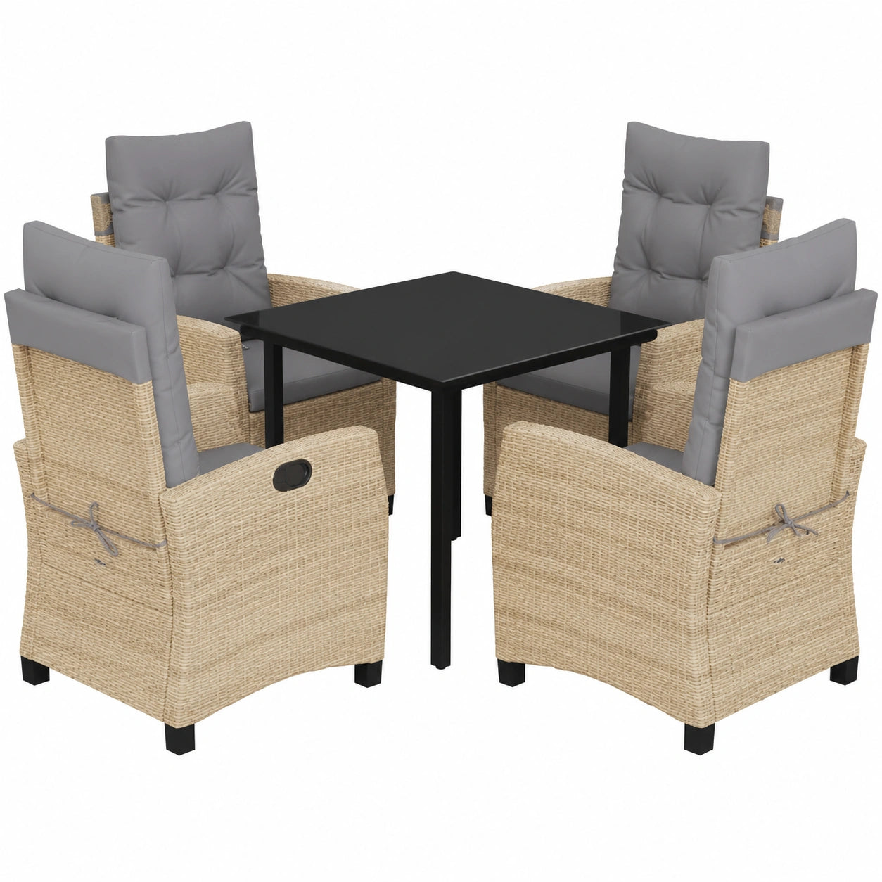 Conjunto de Comedor para Jardín 5 Piezas con Cojines, Mesa y Sillas de Ratán Sintético Beige