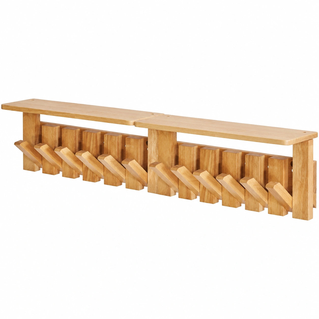 Perchero de Pared de Madera Natural con Estante y Ganchos Plegables para Entrada y Dormitorio