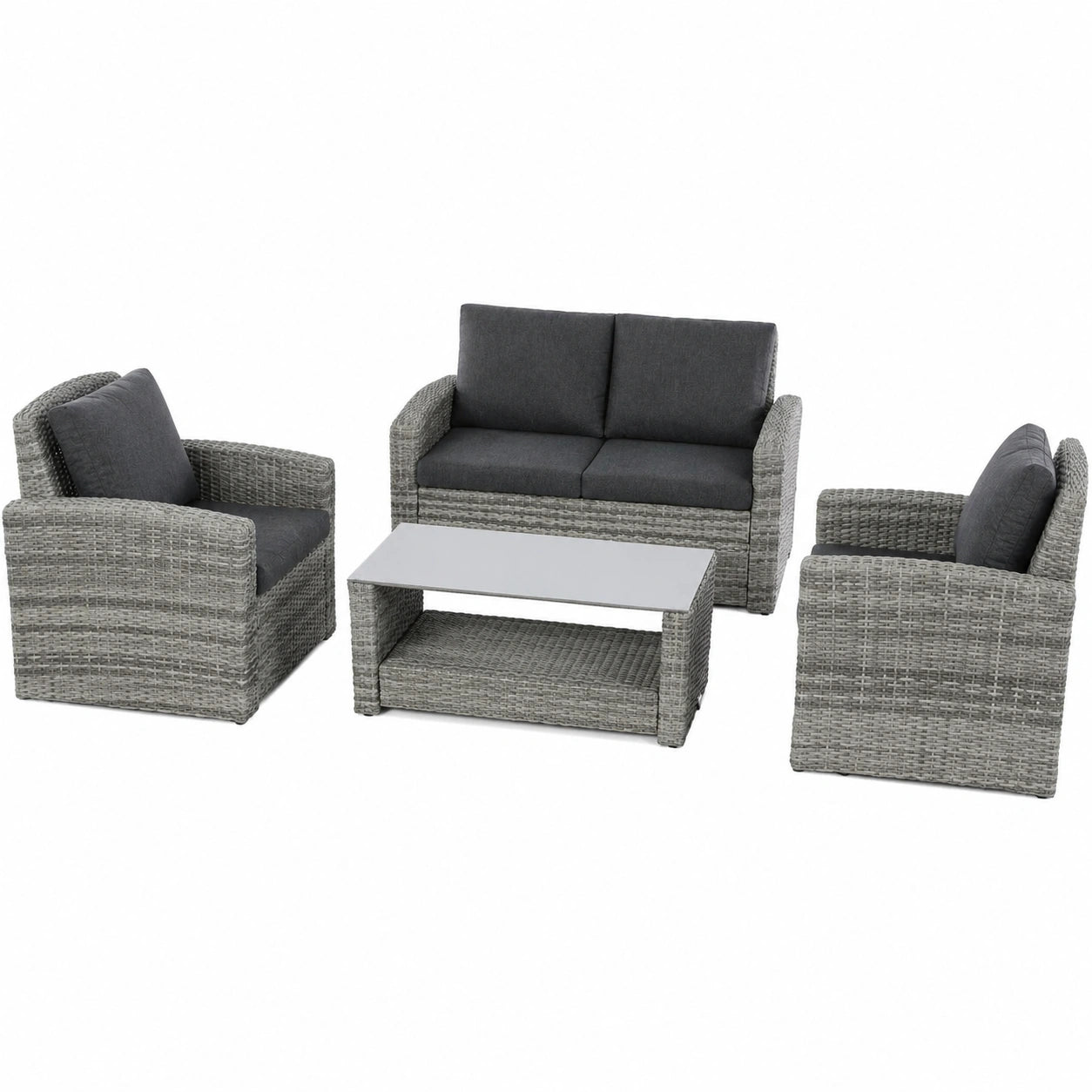 Hespéride - Set de Jardín Polynesia Havana para 4 Personas - Resina Tejida y Vidrio Templado