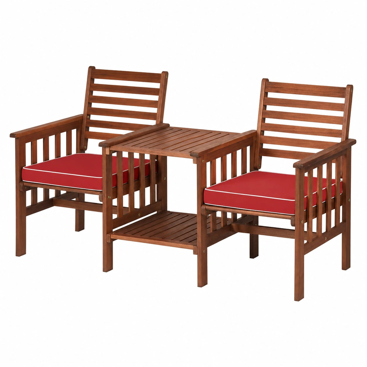 Conjunto de Muebles de Jardín de Acacia para Dos Personas con Cojines Blancos