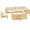 Conjunto de muebles de jardín de madera de pino con cojines crema, modular para exteriores