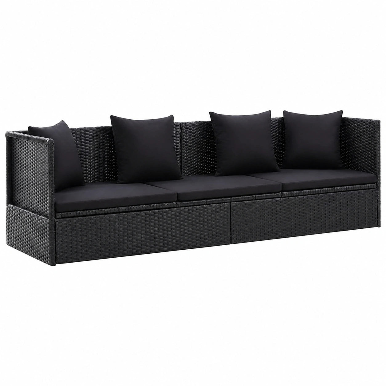 Sofá de Jardín de Ratán de 3 Plazas con Cojines, Ideal para Terraza y Patio, Color Negro